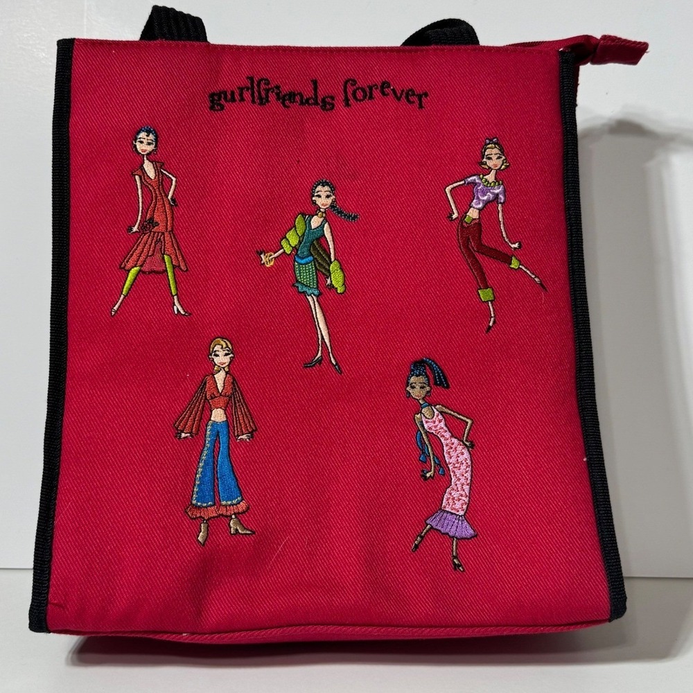 Gurlfriend Red Canvas Tote Bag Embroidered Fashion Figures Gurlfriends Forever